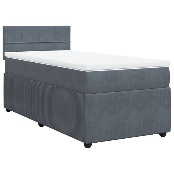 vidaXL Κρεβάτι Boxspring με Στρώμα Σκούρο Γκρι 90x190 εκ. Βελούδινο