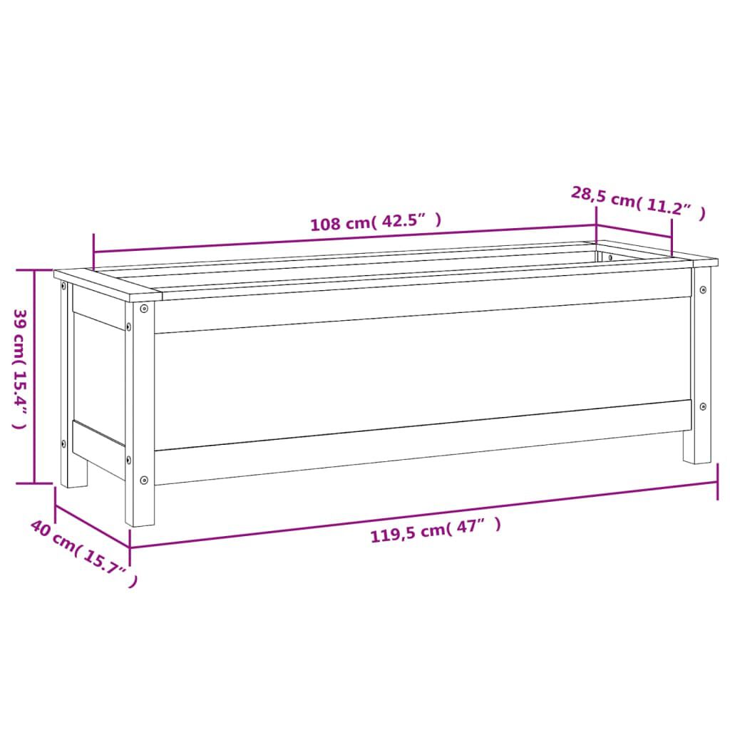 vidaXL Ζαρντινιέρα Υπερυψωμένη 119,5x40x39 εκ. από Μασίφ Ξύλο Πεύκου