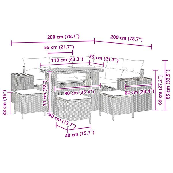 vidaXL Σετ Καναπέ Κήπου 9 pcs Γκρι συνθετικό ρατάν