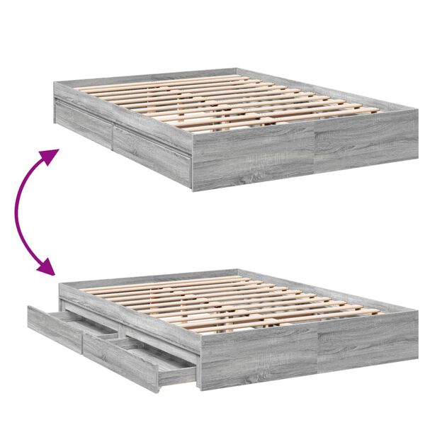 vidaXL Πλαίσιο Κρεβατιού με συρτάρια Γκρι sonoma 160x200εκ. Επεξ. Ξύλο