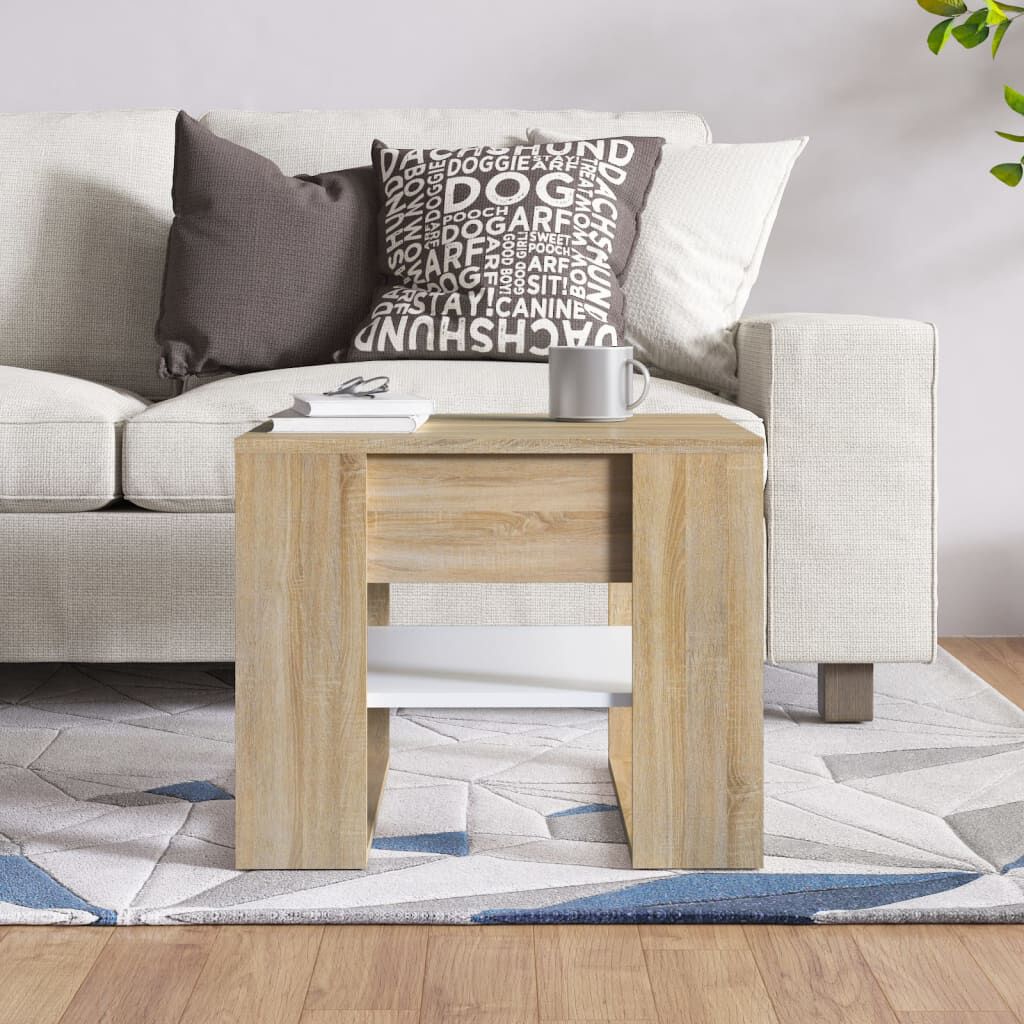 vidaXL Τραπεζάκι Σαλονιού Λευκό & Sonoma Δρυς 55,5x55x45εκ. Επεξ. Ξύλο