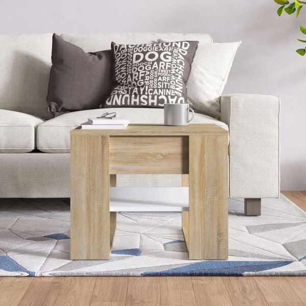 vidaXL Τραπεζάκι Σαλονιού Λευκό & Sonoma Δρυς 55,5x55x45εκ. Επεξ. Ξύλο