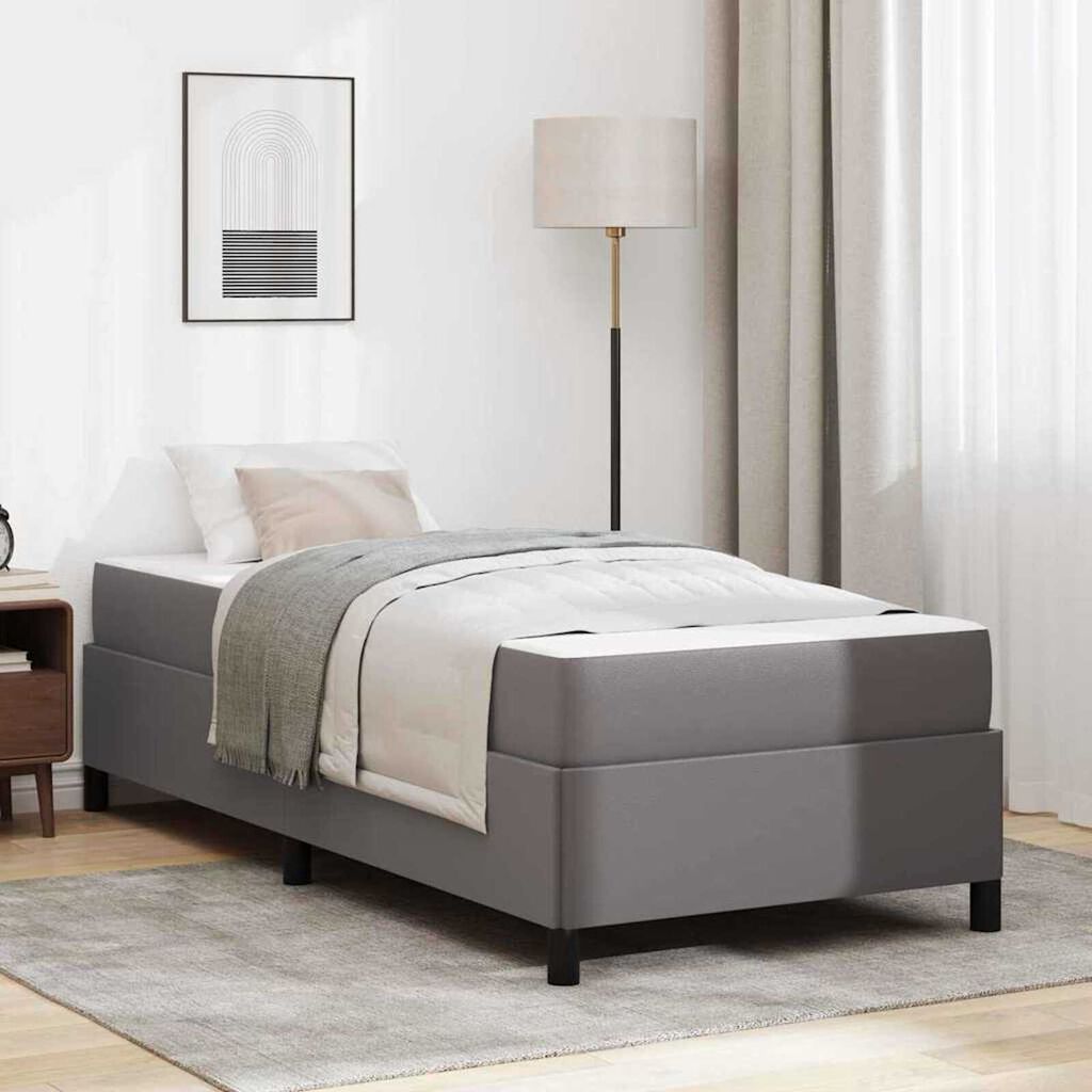 vidaXL Σκελετός κρεβατιού με στρώμα Γκρι 90 x 190 cm Τεχνητό δέρμα