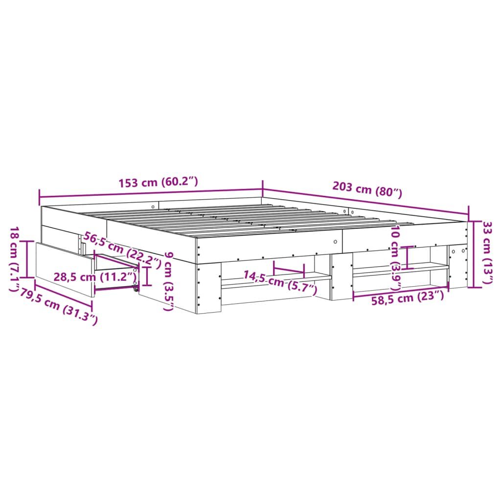 vidaXL Πλαίσιο Κρεβατιού Γκρι Sonoma 150x200 εκ. Επεξεργασμένο Ξύλο