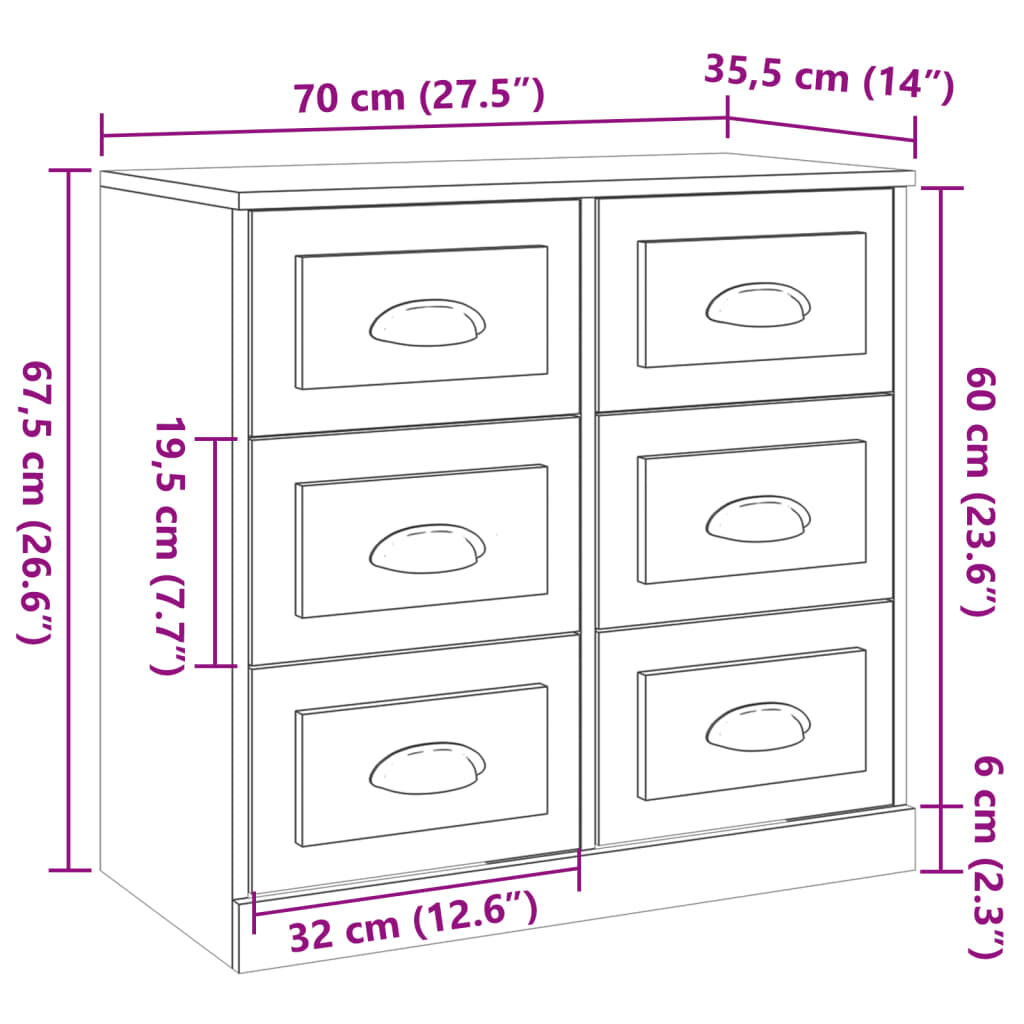 vidaXL Ντουλάπι Μαύρο 70 x 35,5 x 67,5 εκ. από Επεξεργασμένο Ξύλο