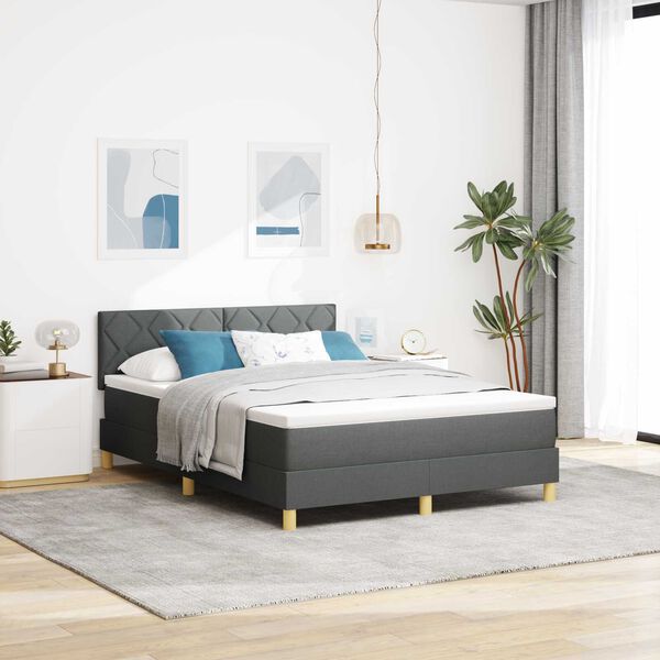 vidaXL Κρεβάτι Box Spring με Ματράκι & LED Σκούρο Γκρι 140x200 εκ Ύφασμα