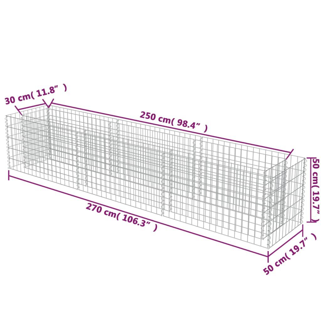vidaXL Συρματοκιβώτιο-Γλάστρα Υπερυψωμένη 270x50x50 εκ. Γαλβ. Χάλυβας