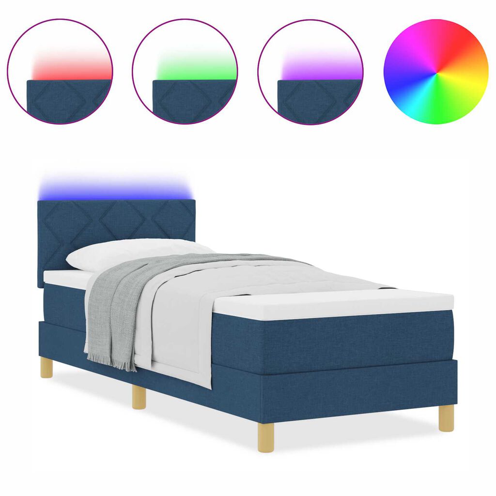 vidaXL Κρεβάτι Σπαστού Κεφαλαριού με Στρώμα & LED Μπλε 80x200 cm Ύφασμα
