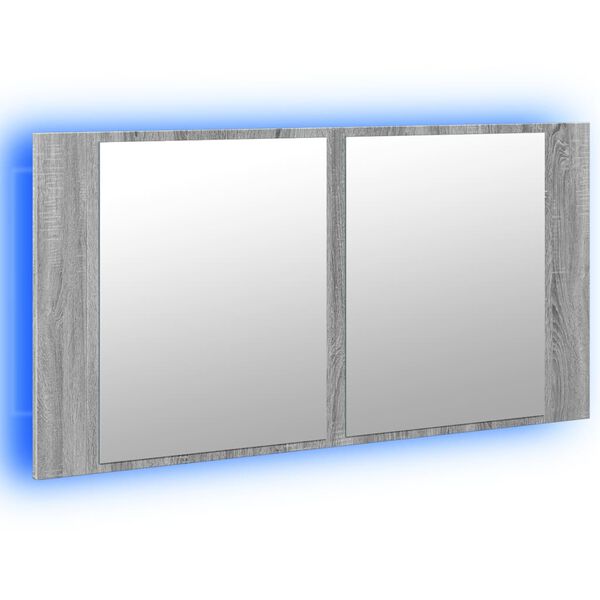vidaXL Ντουλάπι Μπάνιου Καθρέφτη LED Γκρι Sonoma 90x12x45εκ. Ακρυλικό