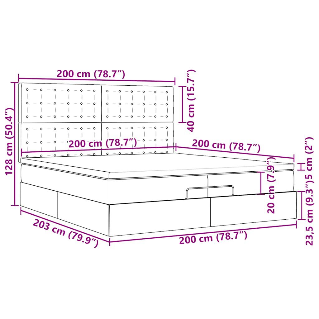 vidaXL Οθωμανικό κρεβάτι με στρώματα & LEDs Μπλε 200x200cm ύφασμα