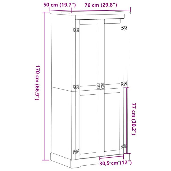 vidaXL Ντουλάπα Corona 76x50x170 εκ. από Μασίφ Ξύλο Πεύκου
