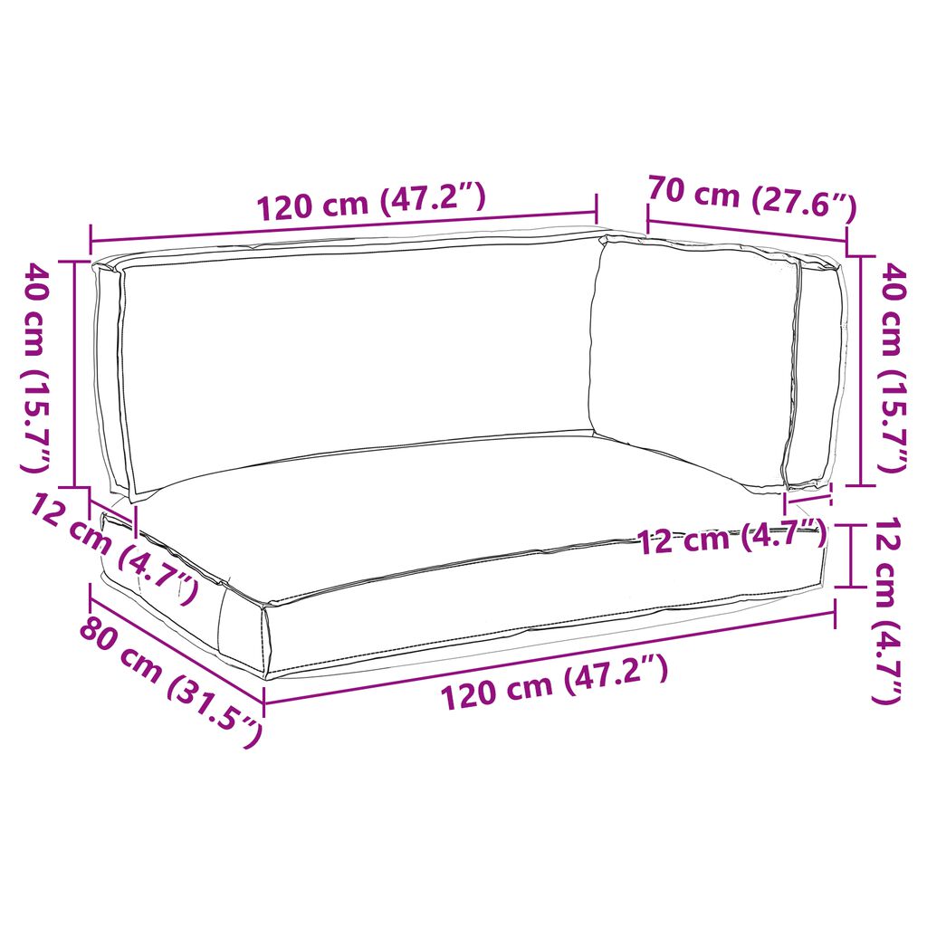 vidaXL Σετ Μαξιλαριών Πάγου 3 pcs Μαύρο 120 x 80 x 12 cm Ύφασμα Oxford
