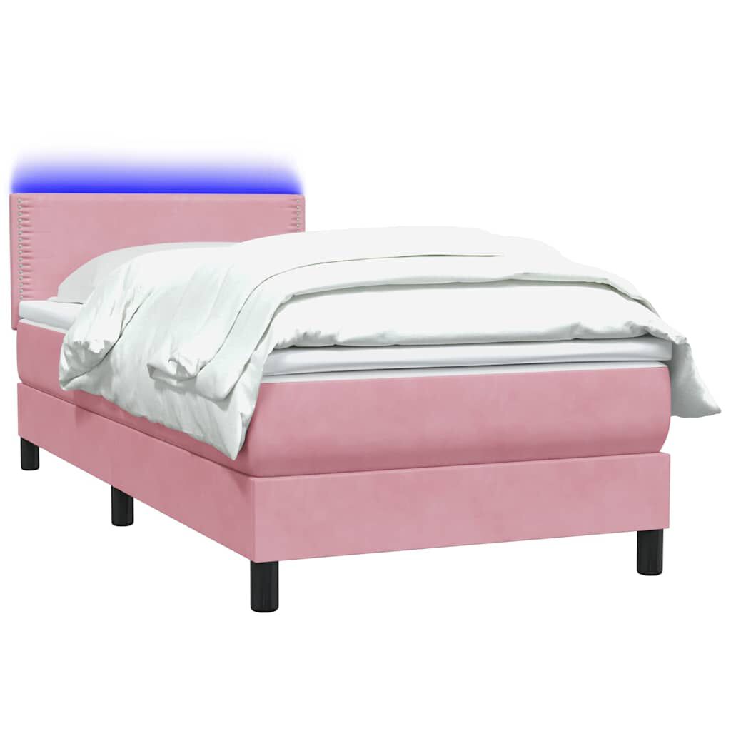 vidaXL Box Spring κρεβάτι με στρώμα ροζ 100x220 cm Βελούδινο