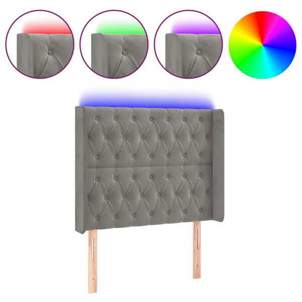 vidaXL Κεφαλάρι Κρεβατιού LED Ανοιχτό Γκρι 103x16x118/128εκ. Βελούδινο
