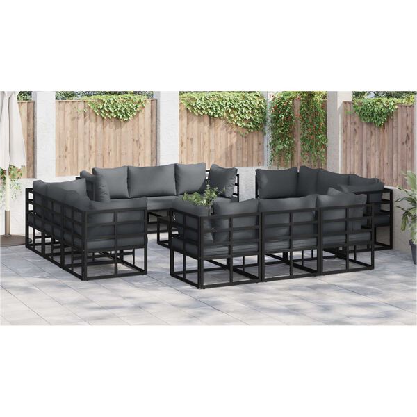 vidaXL Σετ Καναπέ Κήπου 12 pcs Μαύρο 213 x 71.5 x 71 εκ. Αλουμίνιο