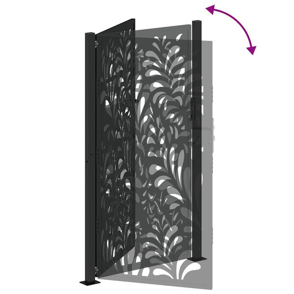 vidaXL Πύλη κήπου Μαύρη 105x180 cm Ατσάλινο σχέδιο κύματος