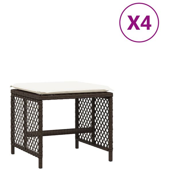 vidaXL Σκαμπό Κήπου 4 τεμ. Καφέ 41x41x36 εκ. Συνθ. Ρατάν με Μαξιλάρια