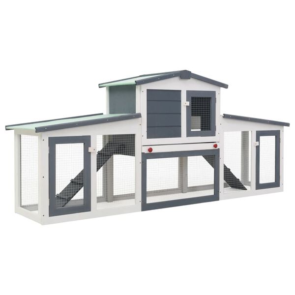 vidaXL Κλουβί Κουνελιών Μεγάλο Γκρι/Λευκό 201 x 45 x 85 εκ. Ξύλινο