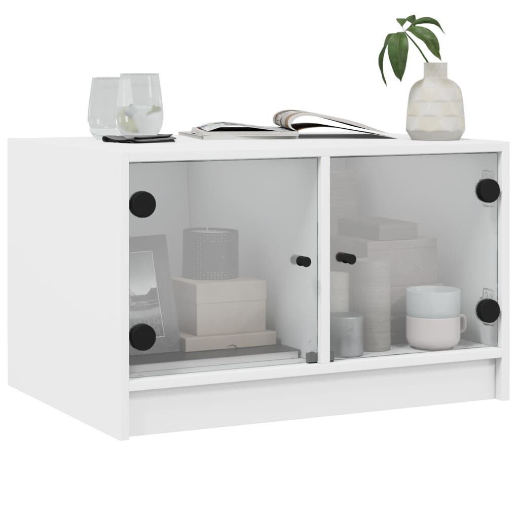 vidaXL Τραπεζάκι Σαλονιού Λευκό 68x50x42 εκ. με Γυάλινες Πόρτες