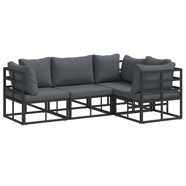 vidaXL Σετ Καναπέ Κήπου με μαξιλάρι 4 pcs Μαύρο Αλουμίνιο