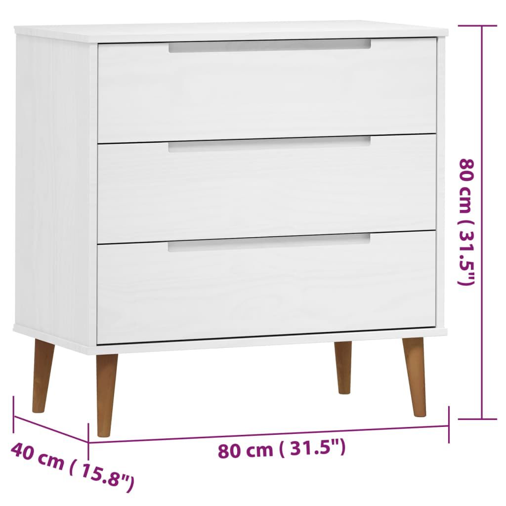 vidaXL Συρταριέρα MOLDE Λευκή 80x40x80 εκ. από Μασίφ Ξύλο Πεύκου