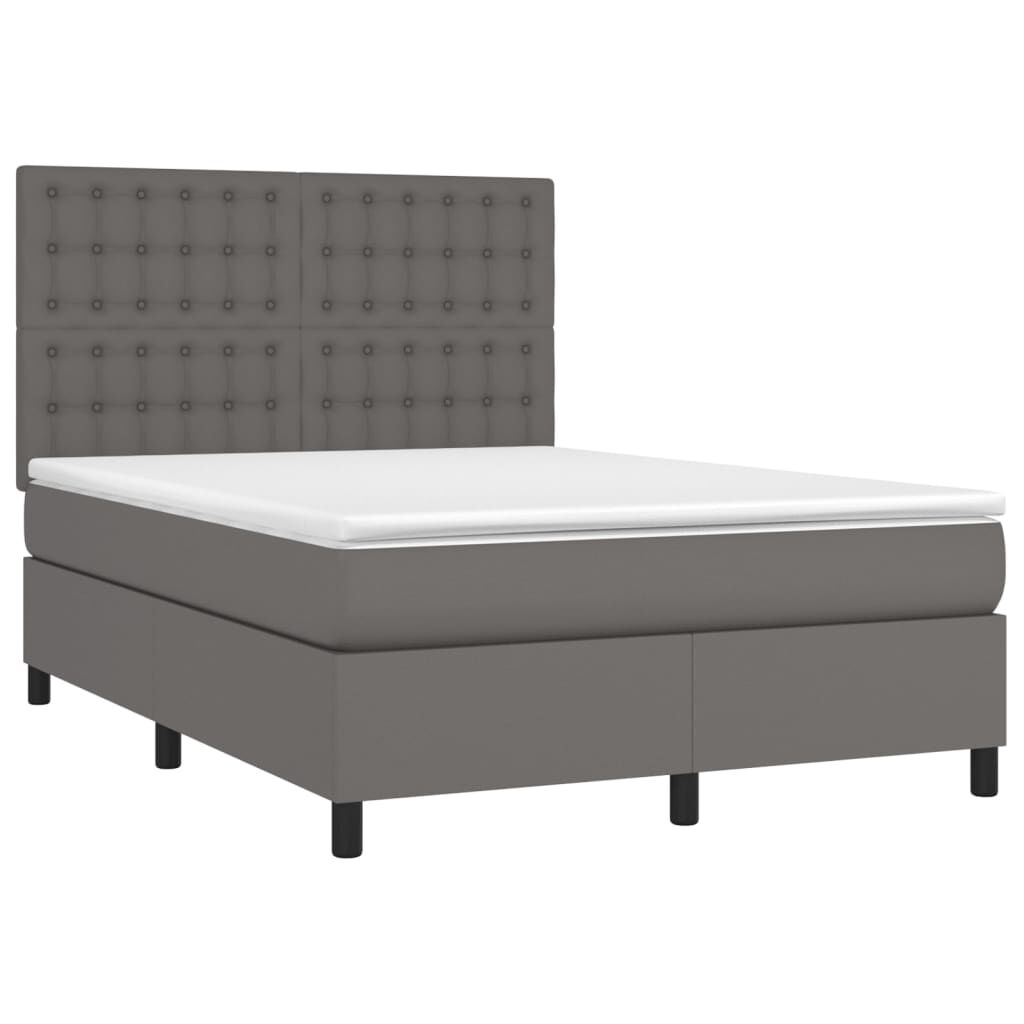vidaXL Κρεβάτι Boxspring με Στρώμα & LED Γκρι 140x190 εκ. Συνθ. Δέρμα