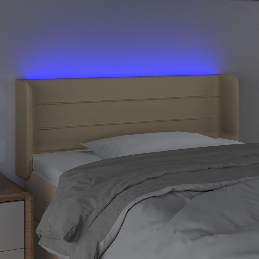 vidaXL Κεφαλάρι Κρεβατιού LED Κρεμ 93x16x78/88 εκ. Υφασμάτινο