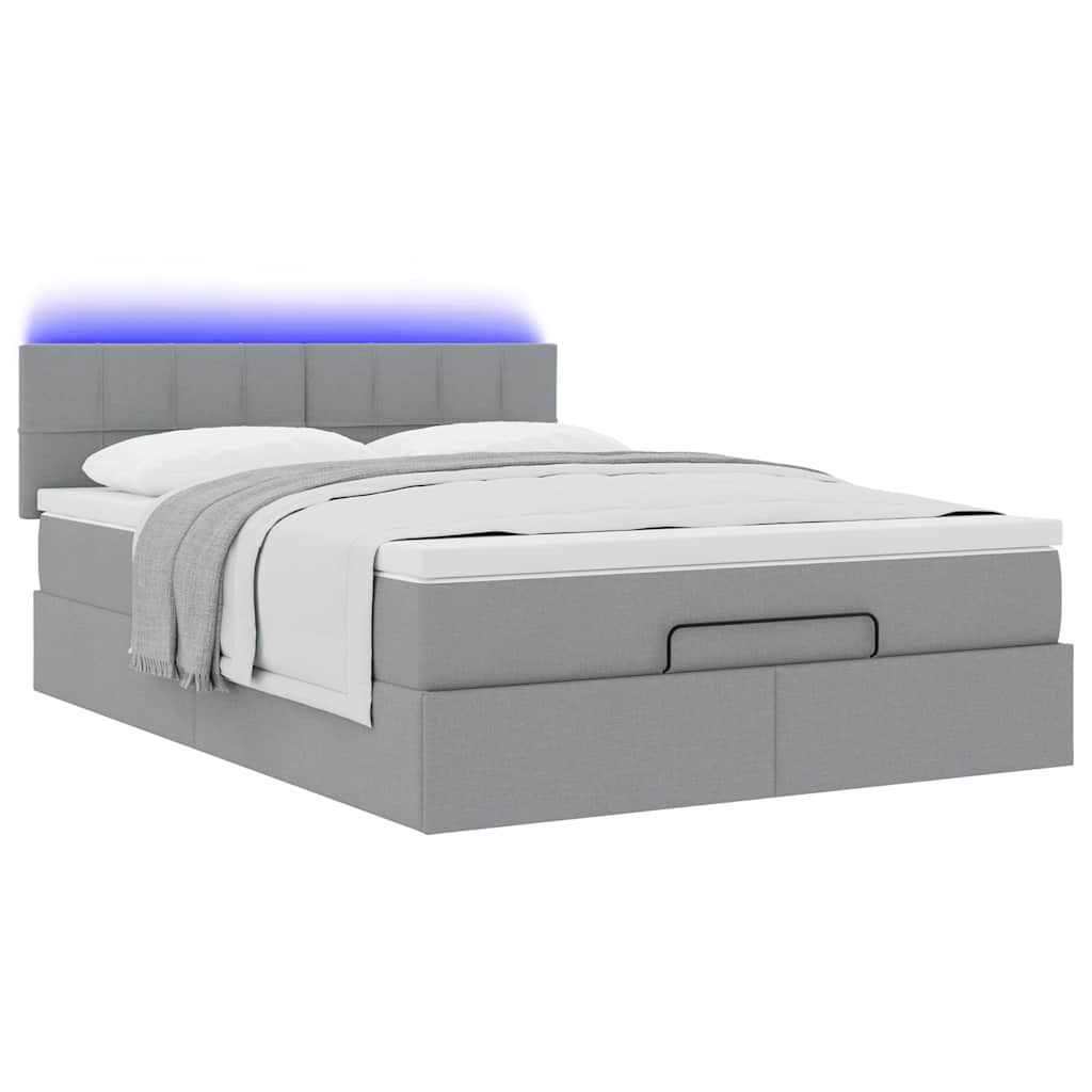 vidaXL Οθωμανικό κρεβάτι με στρώμα & LEDs Ανοιχτό γκρι ύφασμα
