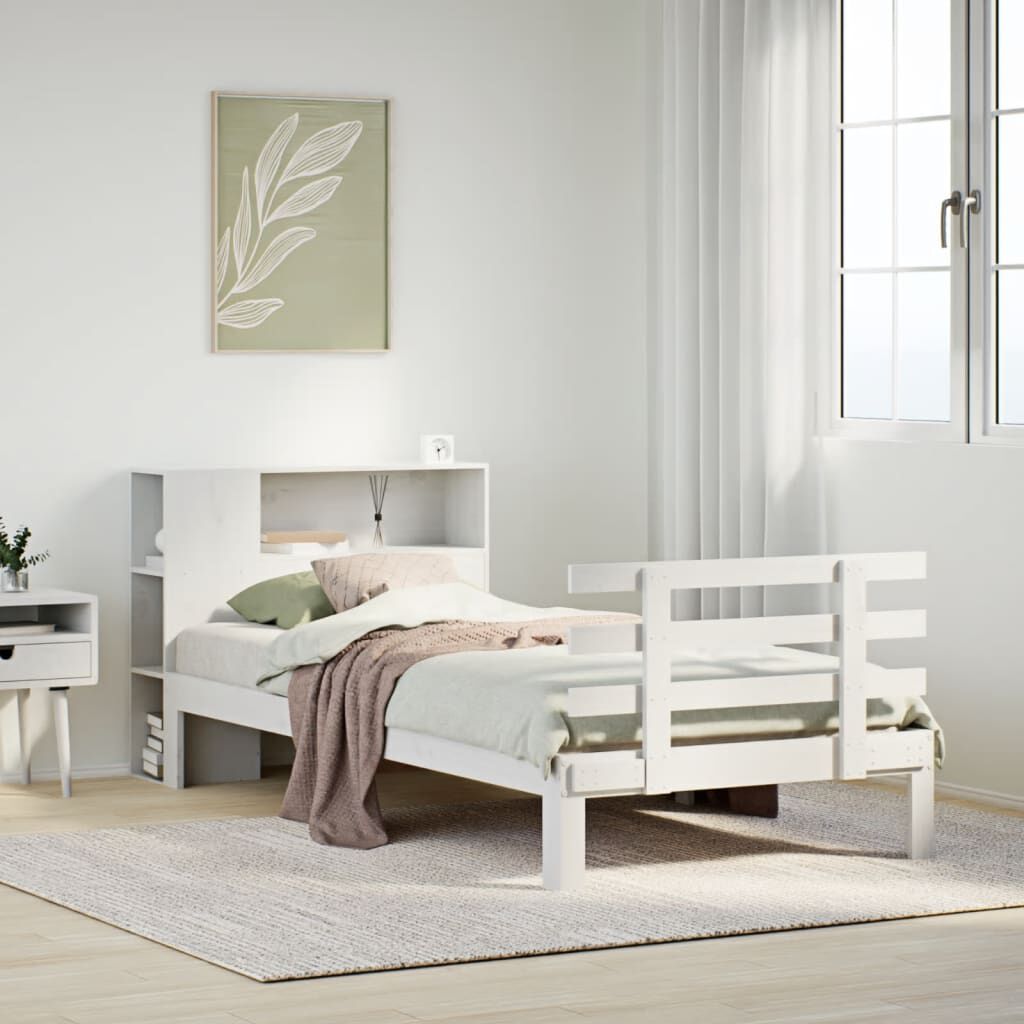 vidaXL Κρεβάτι Βιβλιοθήκη Χωρίς Στρώμα Λευκό 75x190 εκ Μασίφ Πεύκο