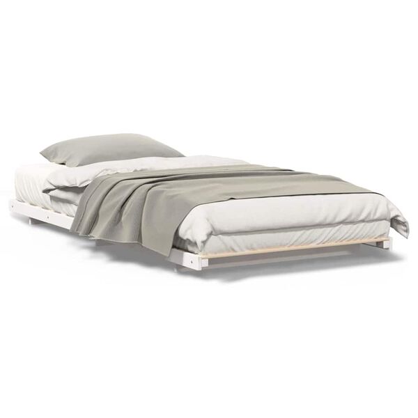 vidaXL Κρεβάτι δαπέδου Λευκό 100 x 220 cm Μασίφ ξύλο πεύκου