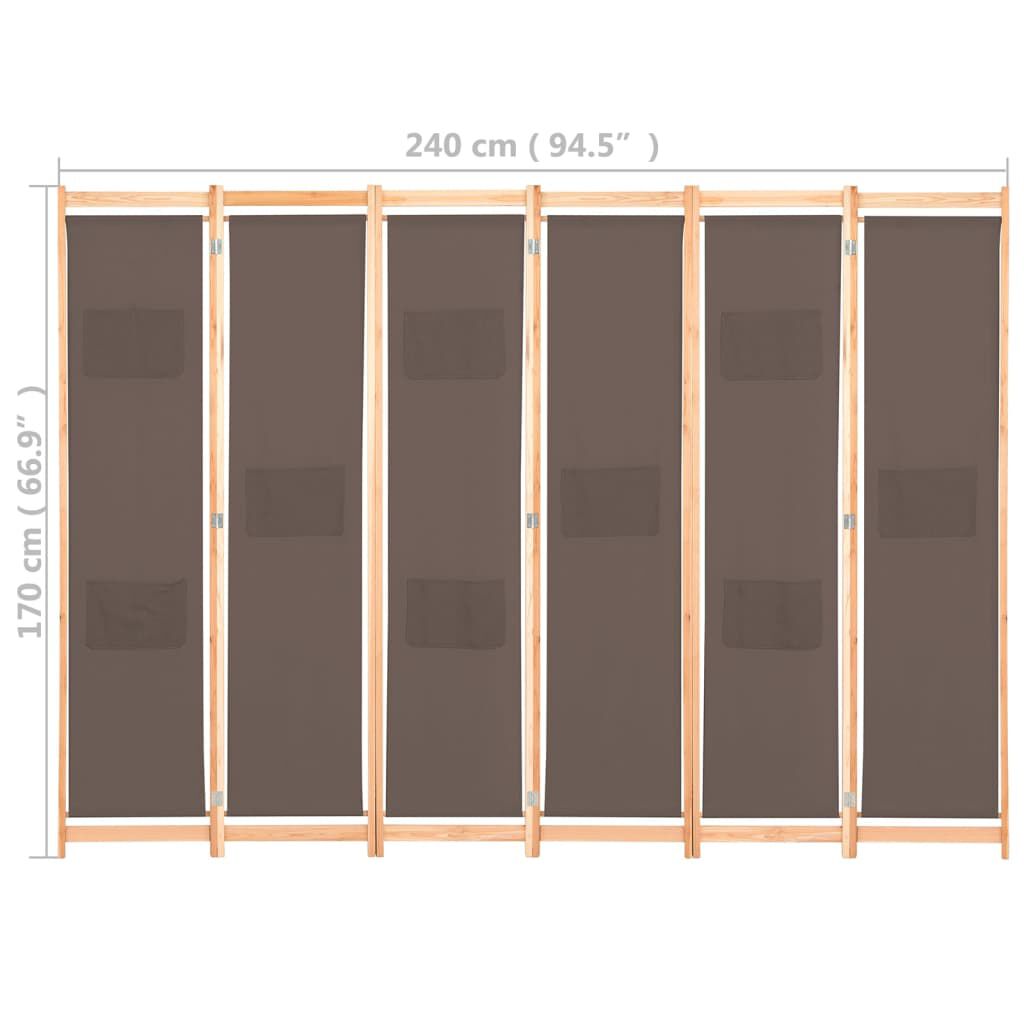 vidaXL Διαχωριστικό Δωματίου με 6 Πάνελ Καφέ 240x170x4 εκ. Υφασμάτινο