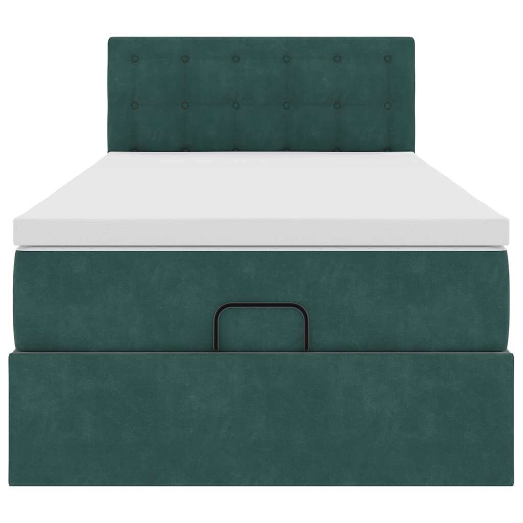 vidaXL Οθωμανικό κρεβάτι με στρώμα & LEDs Dark Green 80x200cm Velvet