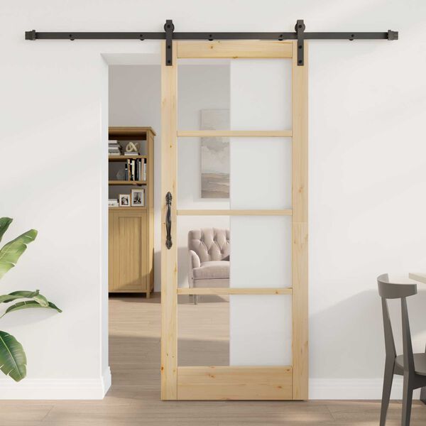 vidaXL Συρόμενη Πόρτα ORKDAL Καφέ 83 x 202 εκ. Ξύλο και μέταλλο