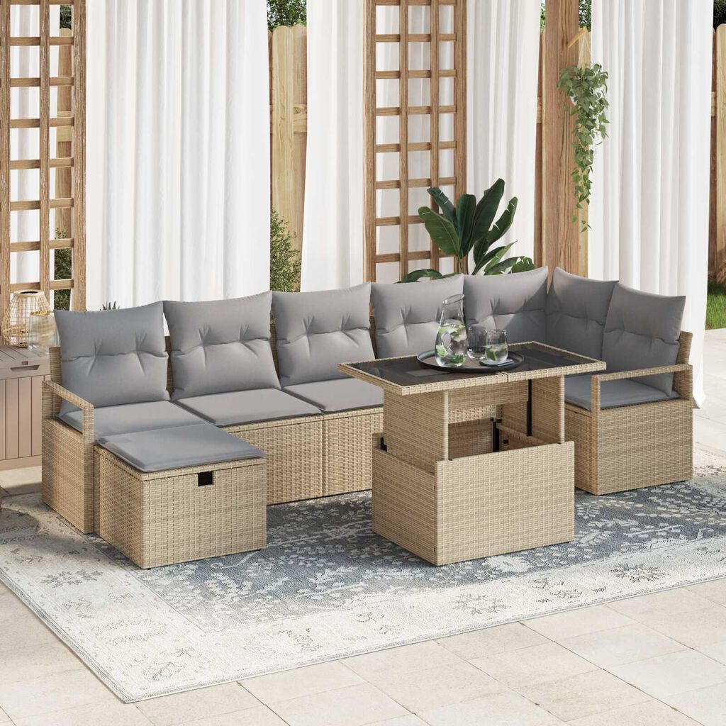 vidaXL Σετ Καναπέ Κήπου με μαξιλάρι 8 pcs Μπεζ Πολυ ράταν