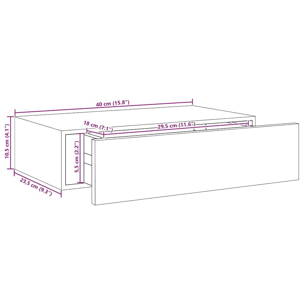 vidaXL Ράφι Επιτοίχιο με Συρτάρι Μαύρο 40 x 23,5 x 10 εκ. από MDF