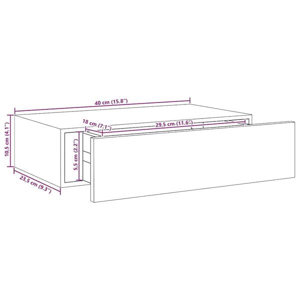 vidaXL Ράφι Επιτοίχιο με Συρτάρι Μαύρο 40 x 23,5 x 10 εκ. από MDF