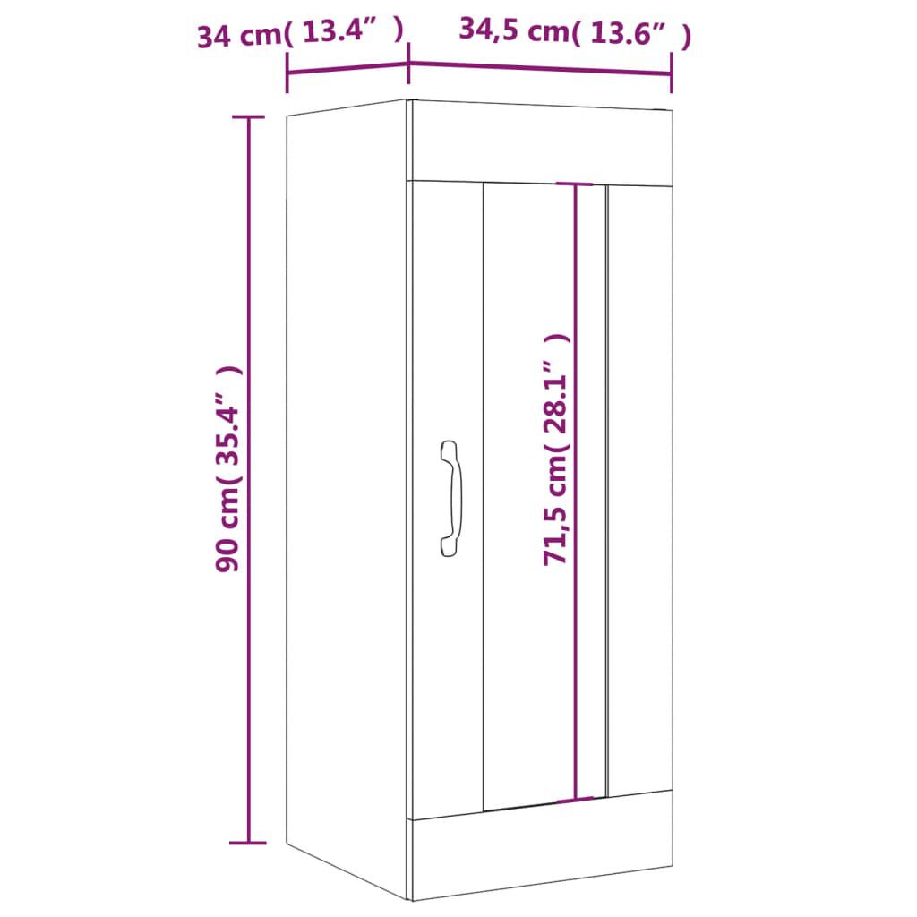 vidaXL Ντουλάπι Τοίχου Κρεμαστό Γκρι sonoma 34,5x34x90 εκ.