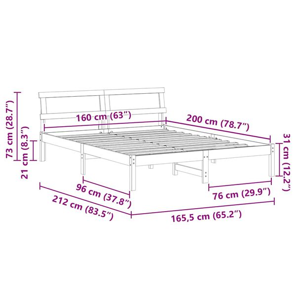 vidaXL Σκελετός Κρεβατιού Λευκό 160 x 200 cm Μασίφ ξύλο πεύκου