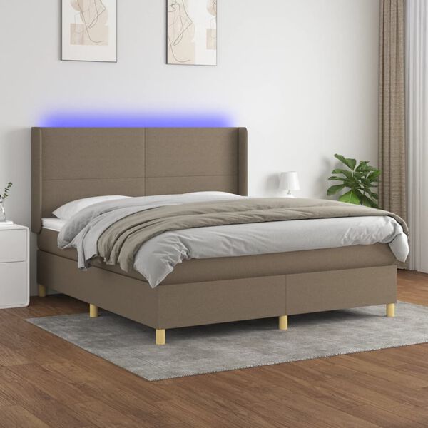 vidaXL &Kappa;&rho;&epsilon;&beta;ά&tau;&iota; Boxspring &mu;&epsilon; &Sigma;&tau;&rho;ώ&mu;&alpha; & LED Taupe 180x200 &epsilon;&kappa;. &Upsilon;&phi;&alpha;&sigma;&mu;ά&tau;&iota;&nu;&omicron;