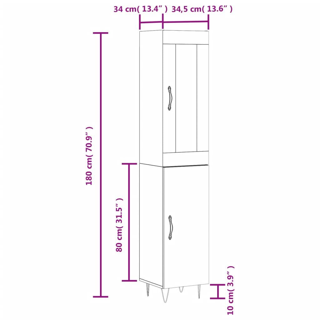 vidaXL Ντουλάπι Λευκό 34,5 x 34 x 180 εκ. από Επεξεργασμένο Ξύλο