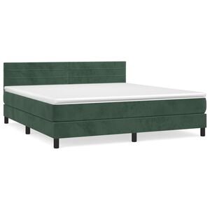 vidaXL Κρεβάτι Boxspring με Στρώμα Σκούρο Πράσινο 180x200εκ. Βελούδινο