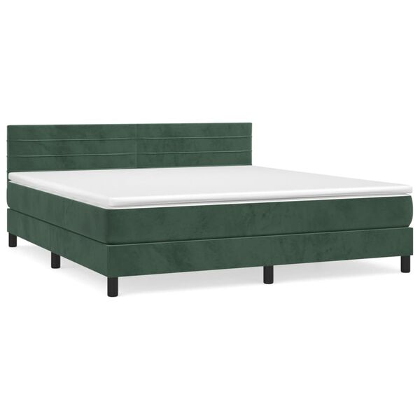 vidaXL Κρεβάτι Boxspring με Στρώμα Σκούρο Πράσινο 180x200εκ. Βελούδινο