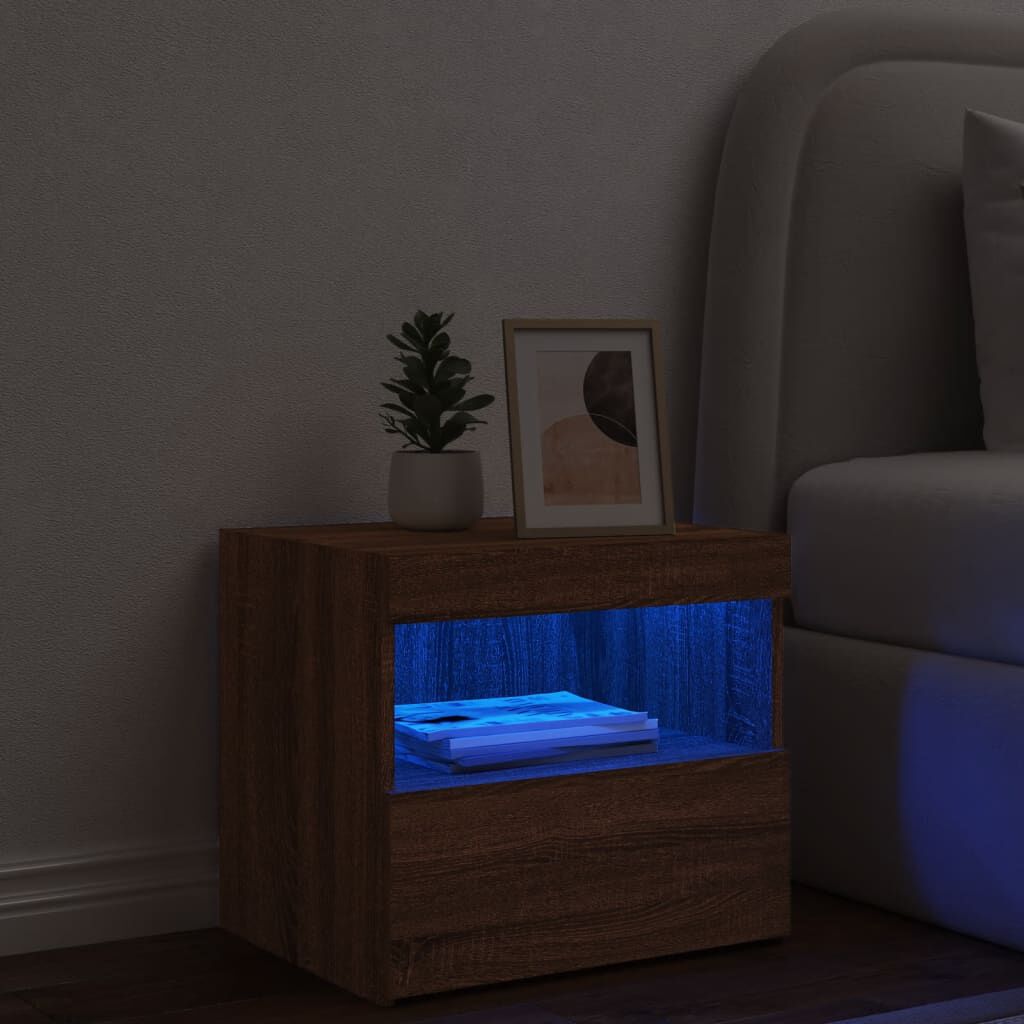 vidaXL Κομοδίνο με Φώτα LED Καφέ Δρυς 50 x 40 x 45 εκ.