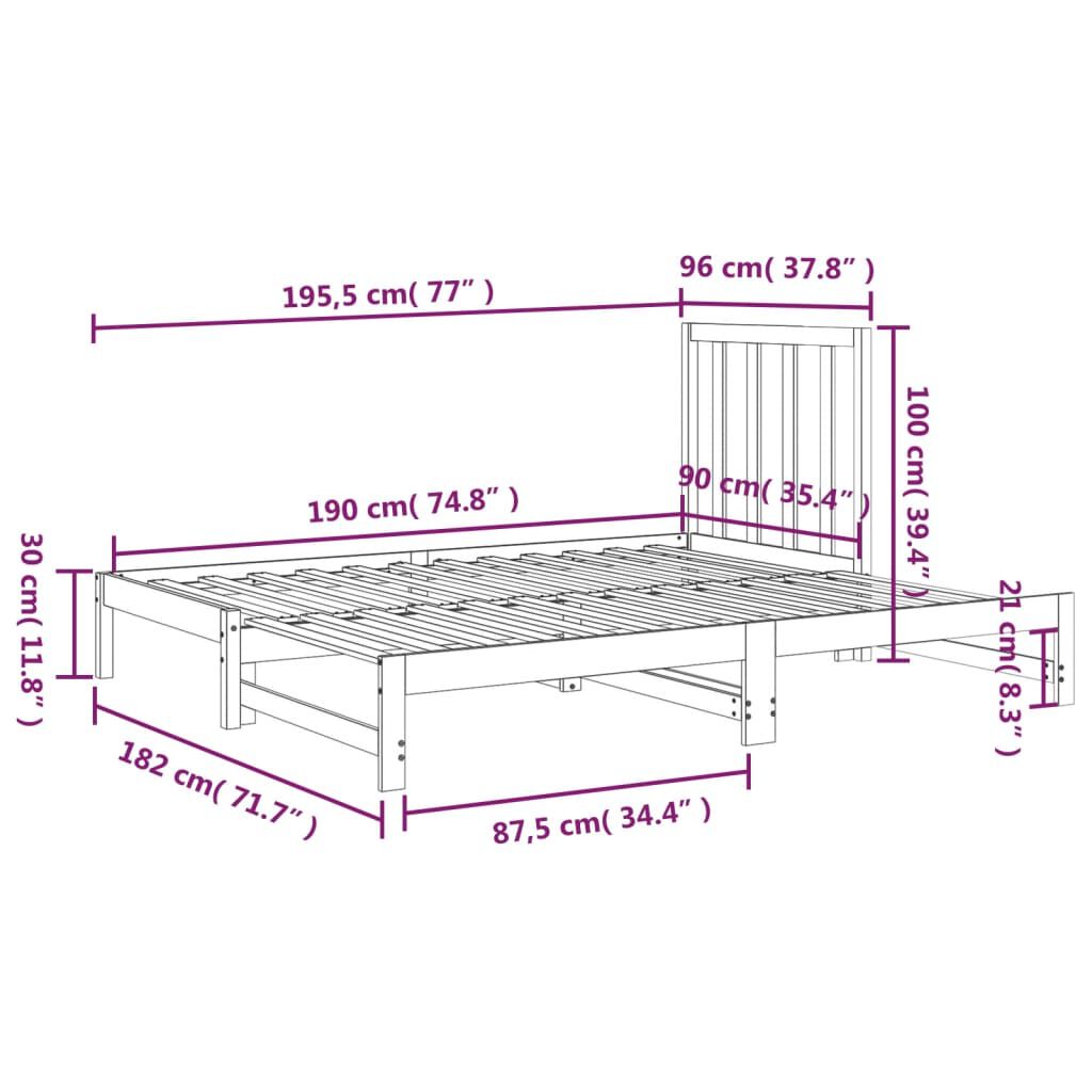 vidaXL Καναπές Κρεβάτι Συρόμενος Λευκός 2x(90x190) εκ. από Μασίφ Πεύκο