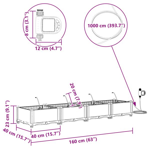 vidaXL Ζαρντινιέρες κήπου Γκρι 160 x 40 x 22 cm Ατσάλι