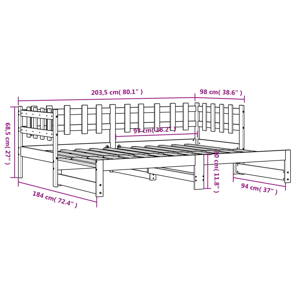 vidaXL Καναπές Κρεβάτι Συρόμενος 2x(90x200) εκ. από Μασίφ Ξύλο Πεύκου