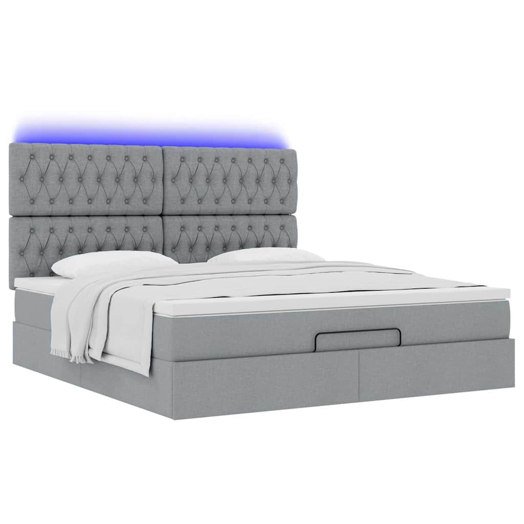vidaXL Οθωμανικό κρεβάτι με στρώμα&LEDs Ανοιχτό γκρι 160x200cm Ύφασμα