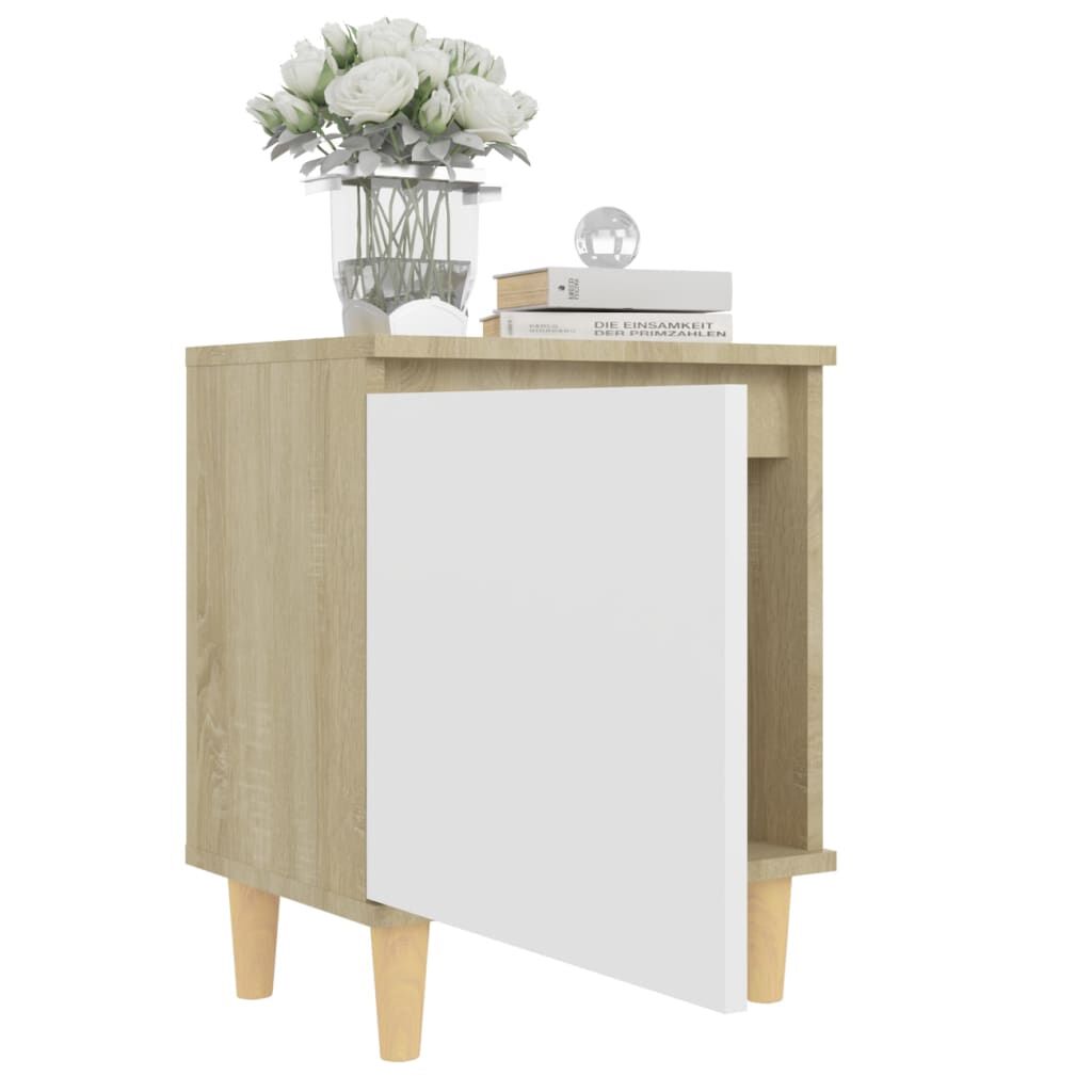 vidaXL Κομοδίνο Sonoma Δρυς/Λευκό 40 x 30 x 50 εκ. Μασίφ Ξύλινα Πόδια