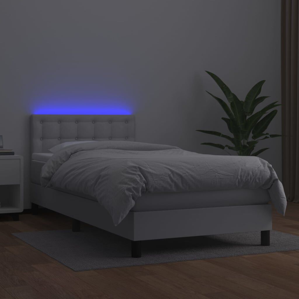 vidaXL Κρεβάτι Boxspring με Στρώμα & LED Λευκό 100x200 εκ. Συνθ. Δέρμα