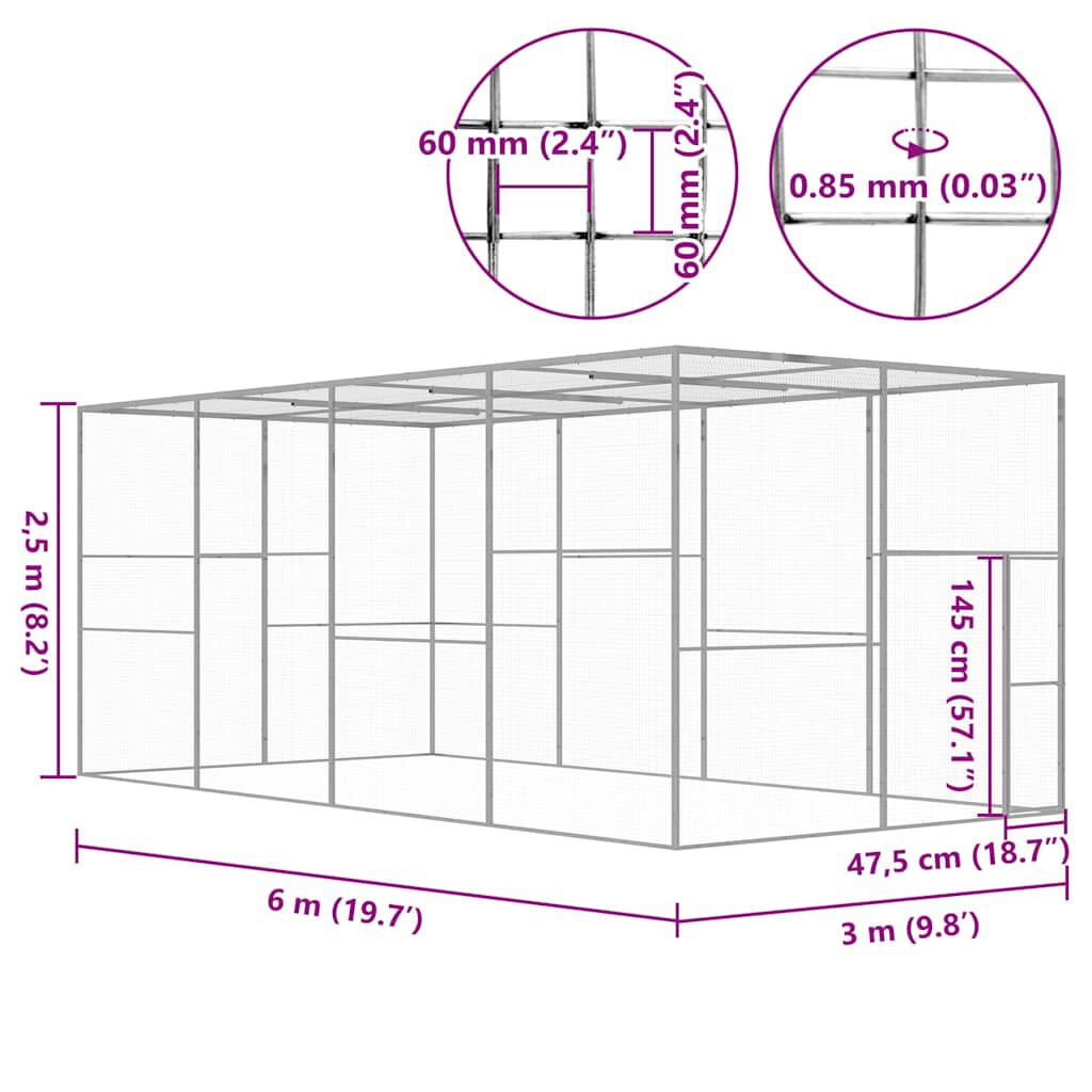 vidaXL Κλουβί Γάτας 6 x 3 x 2,5 μ. από Γαλβανισμένο Χάλυβα